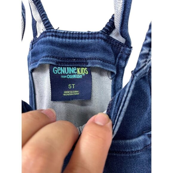 Oshkosh Bib Overalls Denim Stretchy Ruffles Girls Size 5T - Picture 2 of 5